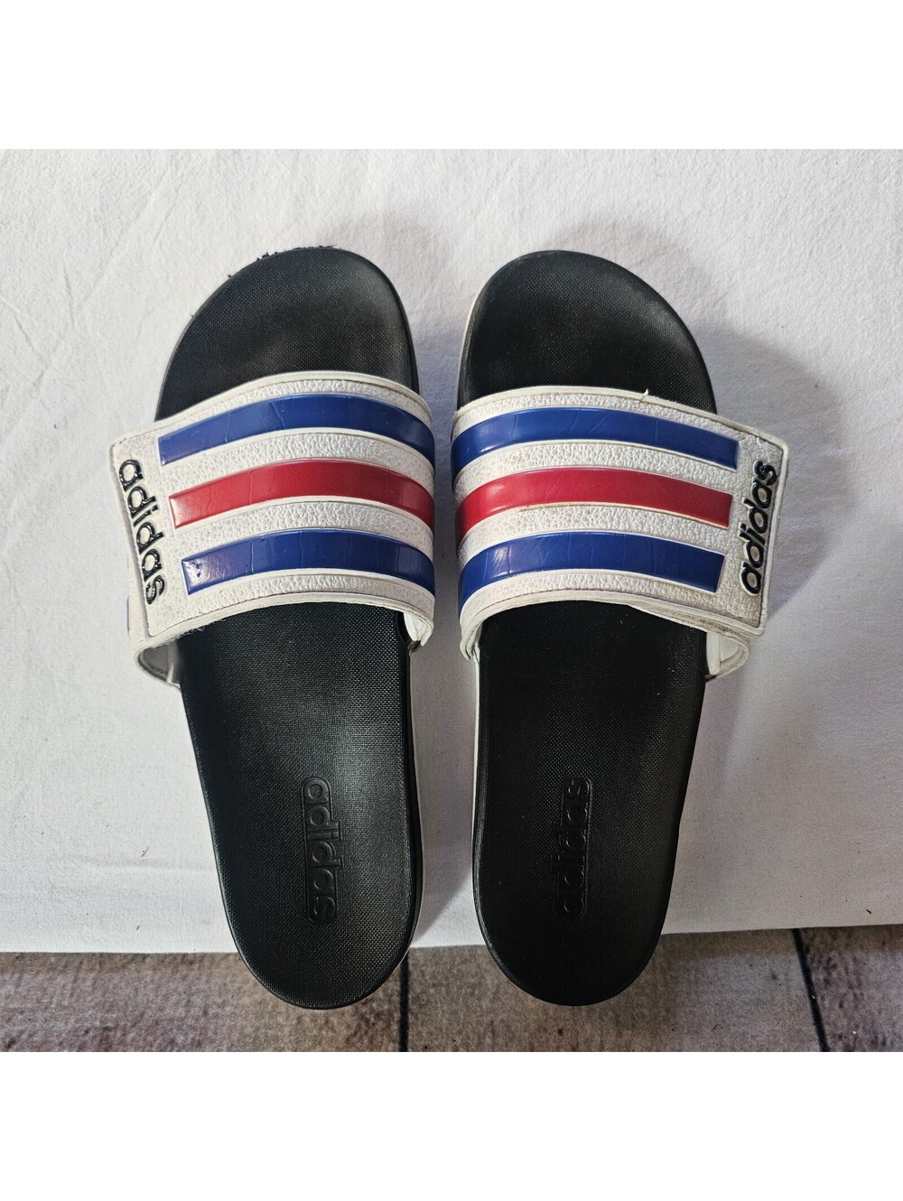 ADIDAS Mens Slide Sandals Size 12 Red, White & Blue Adjustable Strap